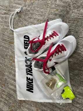 Nike women’s White & Hot Pink Track Spikes with Accessories